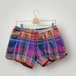 Noah NY Mens Plaid Wool Shorts Purple Orange Tartan Made in Italy Small
